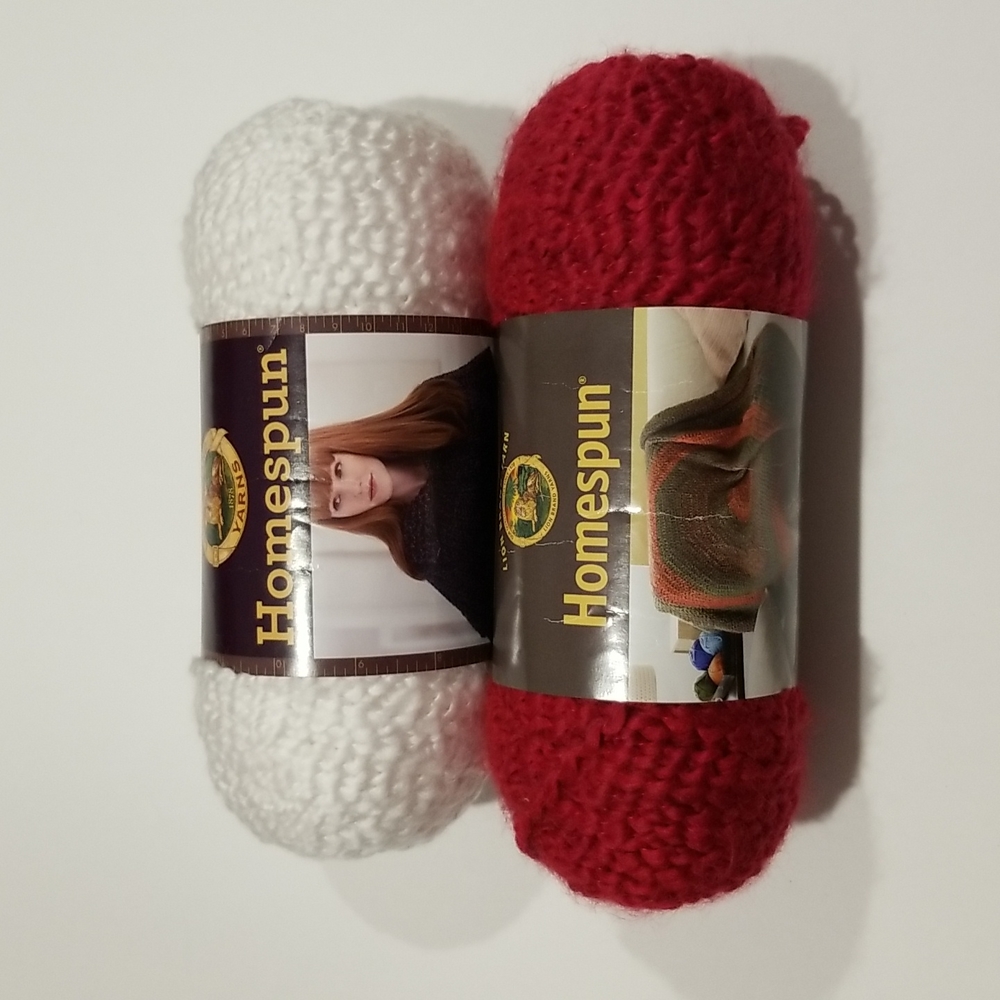 Yarn lot 2 skeins/ red and white bulky yarn